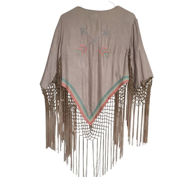 Judith March Duster Cardigan Boho Western Brown Crochet Fringe Sz M - Picture 4 of 8